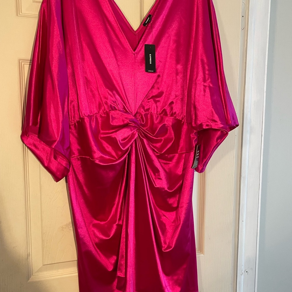 Satin V-Neck Twist Front Mini Sheath Dress